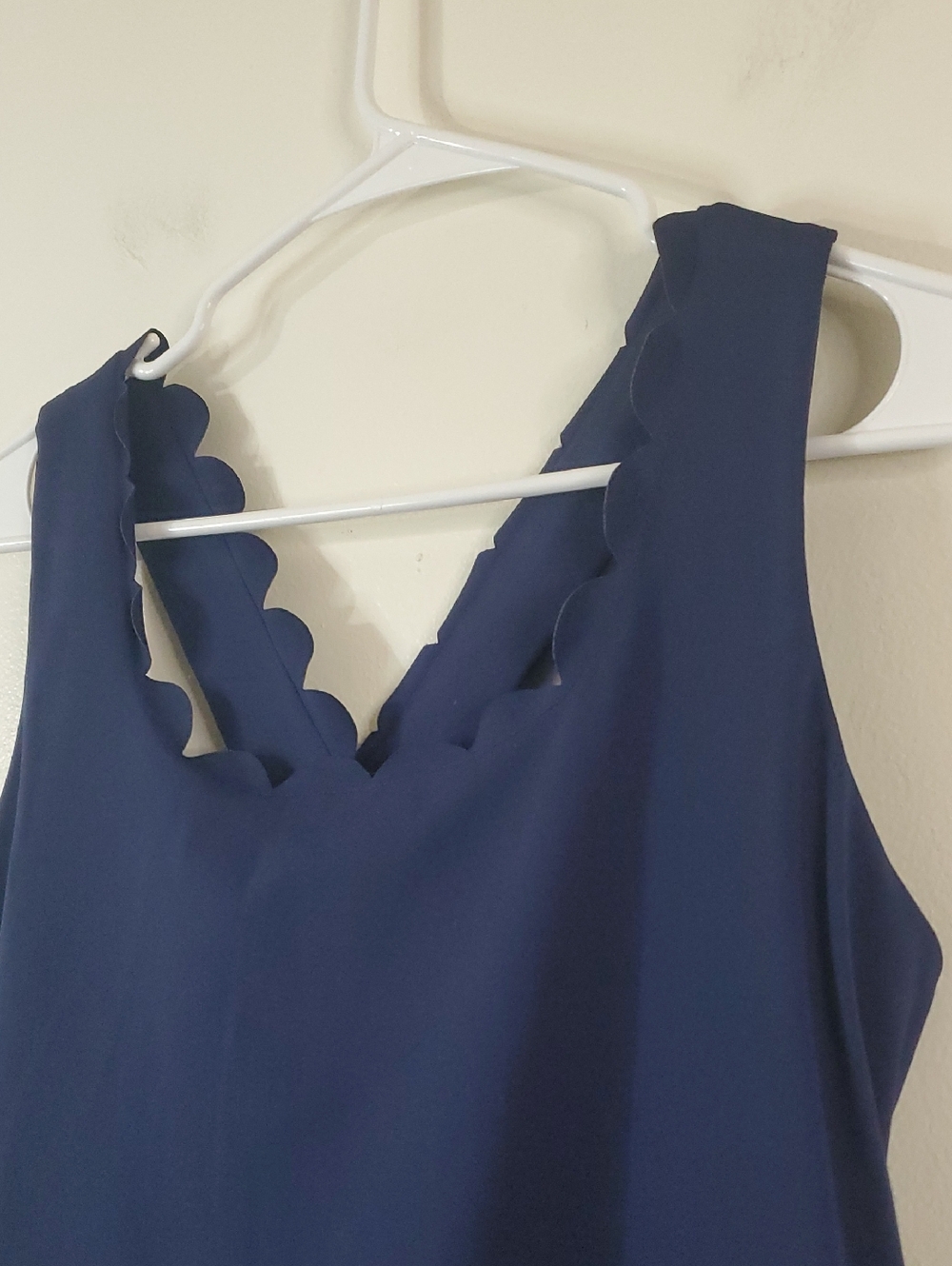 J.Crew Scalloped Hem Mini Dress W/Shorts Size Large Navy Coastal Nautical - Picture 5 of 15